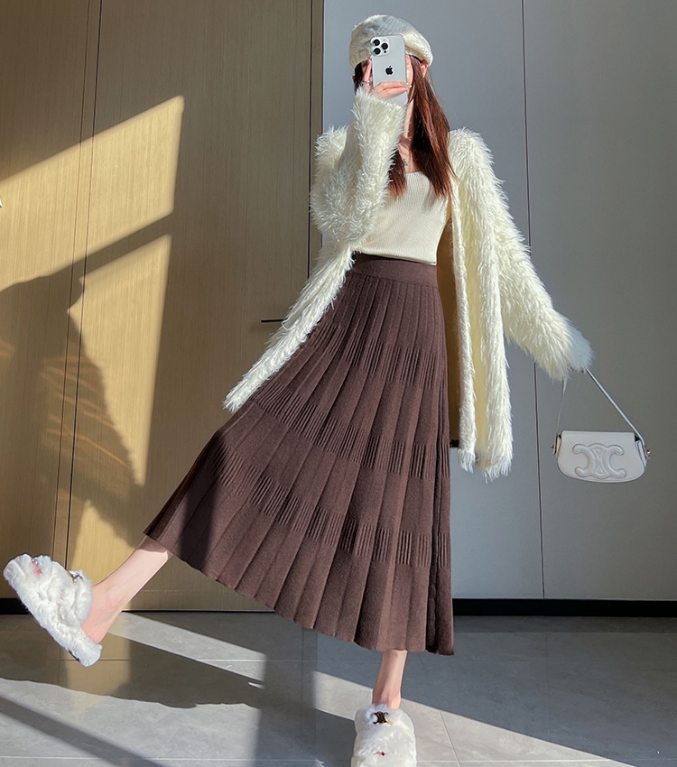 High waist A-line skirt knitted cake long skirt