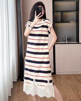 Loose fashion stripe dress exceed knee Casual long dress