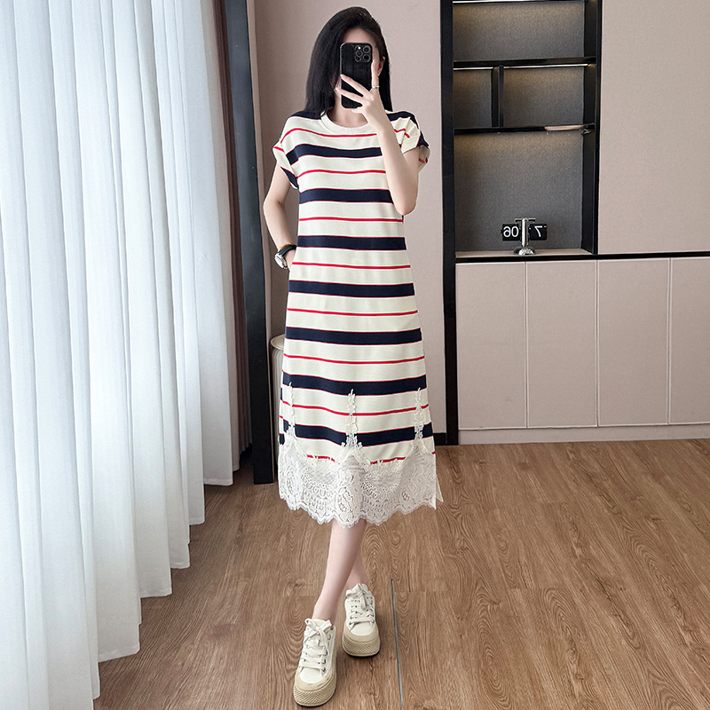 Loose fashion stripe dress exceed knee Casual long dress