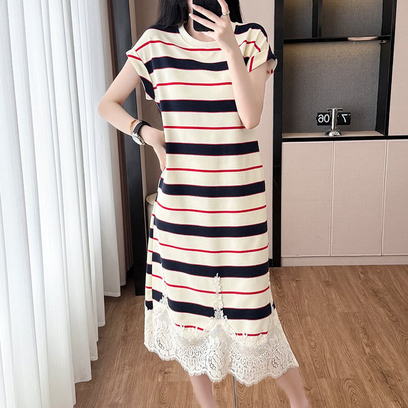 Loose fashion stripe dress exceed knee Casual long dress