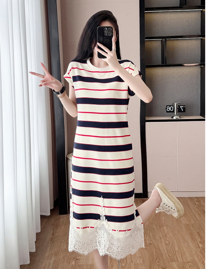 Loose fashion stripe dress exceed knee Casual long dress
