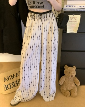 Thin printing waist chains lazy white wide leg pants