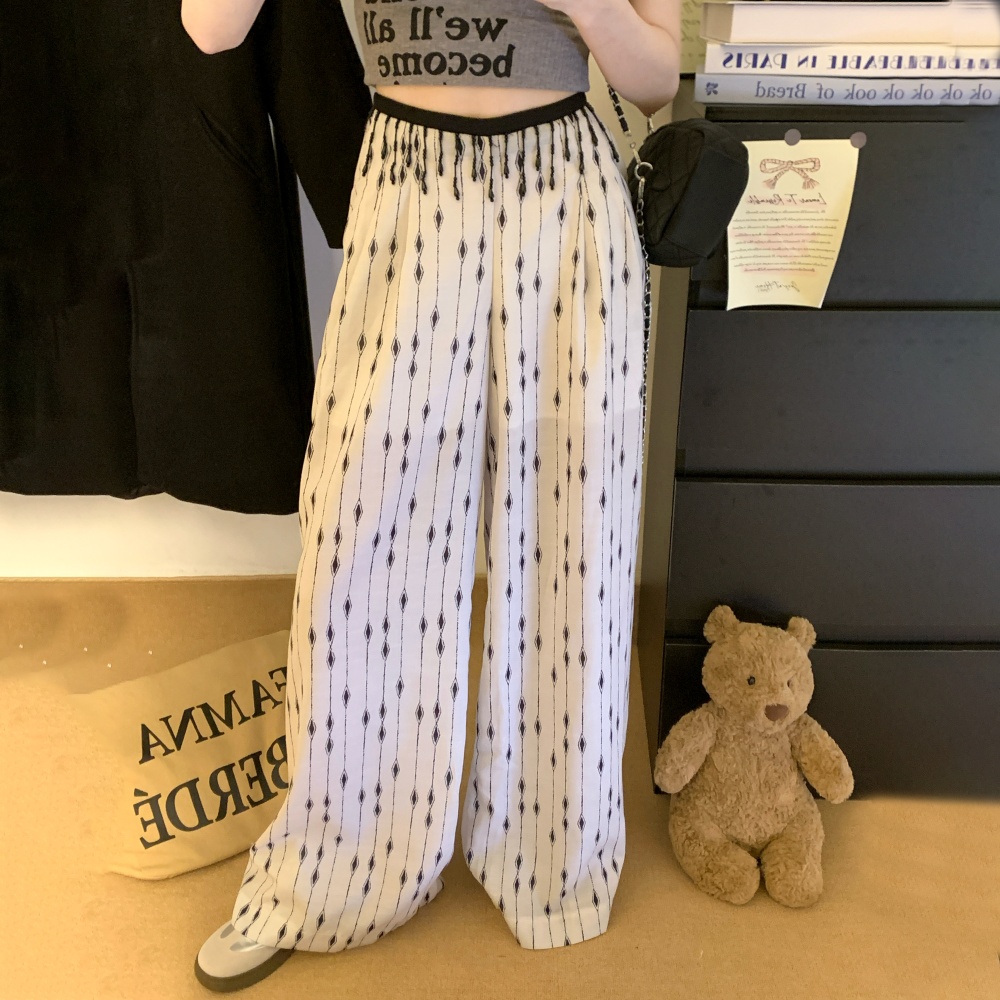 Thin printing waist chains lazy white wide leg pants