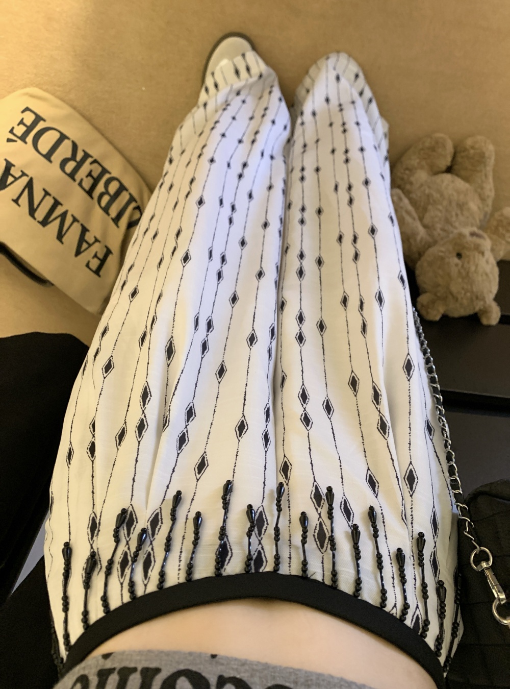 Thin printing waist chains lazy white wide leg pants