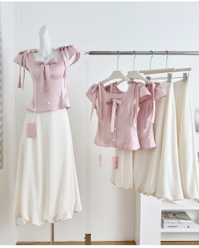 Wears outside bud shirt satin pinched waist tops a set