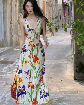 Retro temperament slim dress halter summer long dress