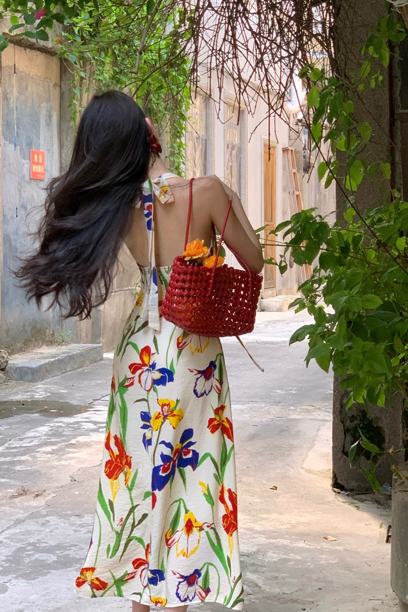 Retro temperament slim dress halter summer long dress
