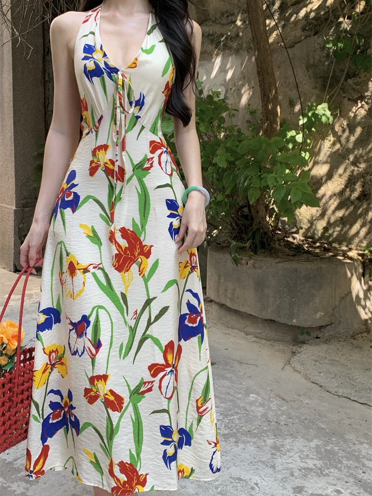 Retro temperament slim dress halter summer long dress