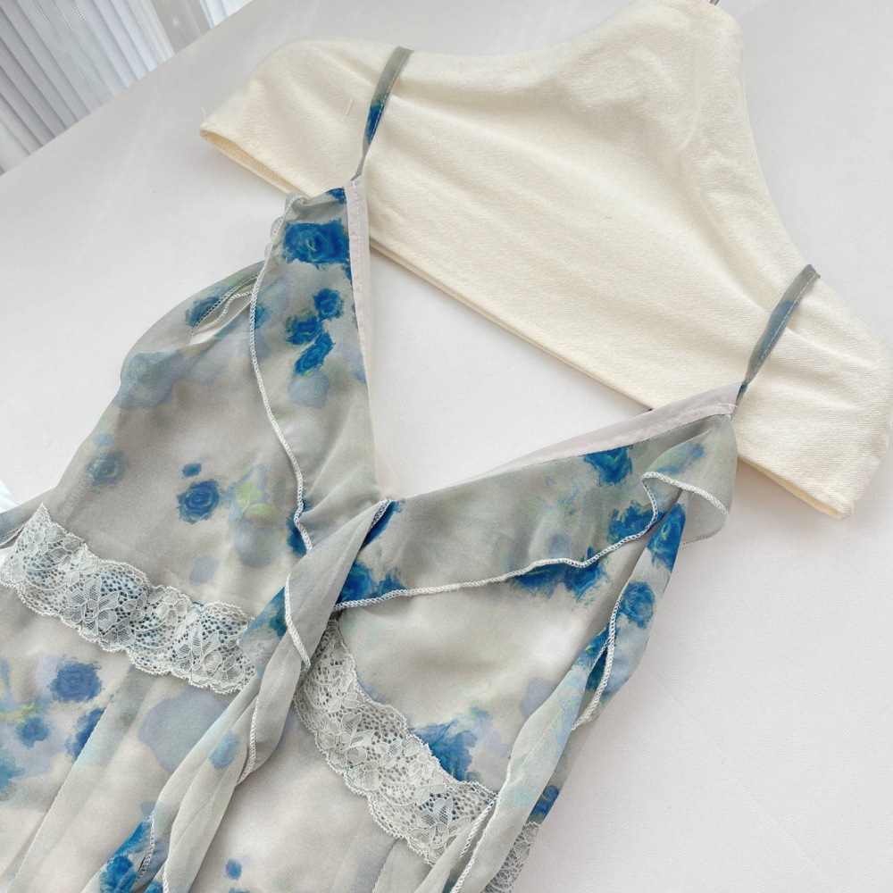 Temperament slim long dress retro floral dress for women