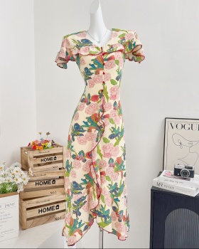 Cape collar temperament dress pinched waist long dress