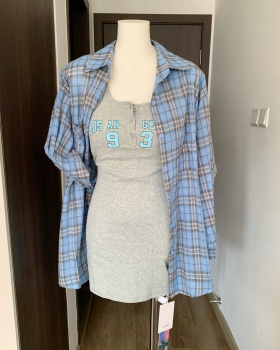 American style cotton blue dress gradient with sling shirt