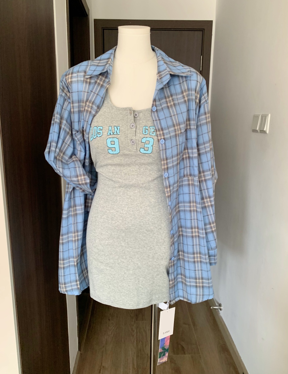 American style cotton blue dress gradient with sling shirt
