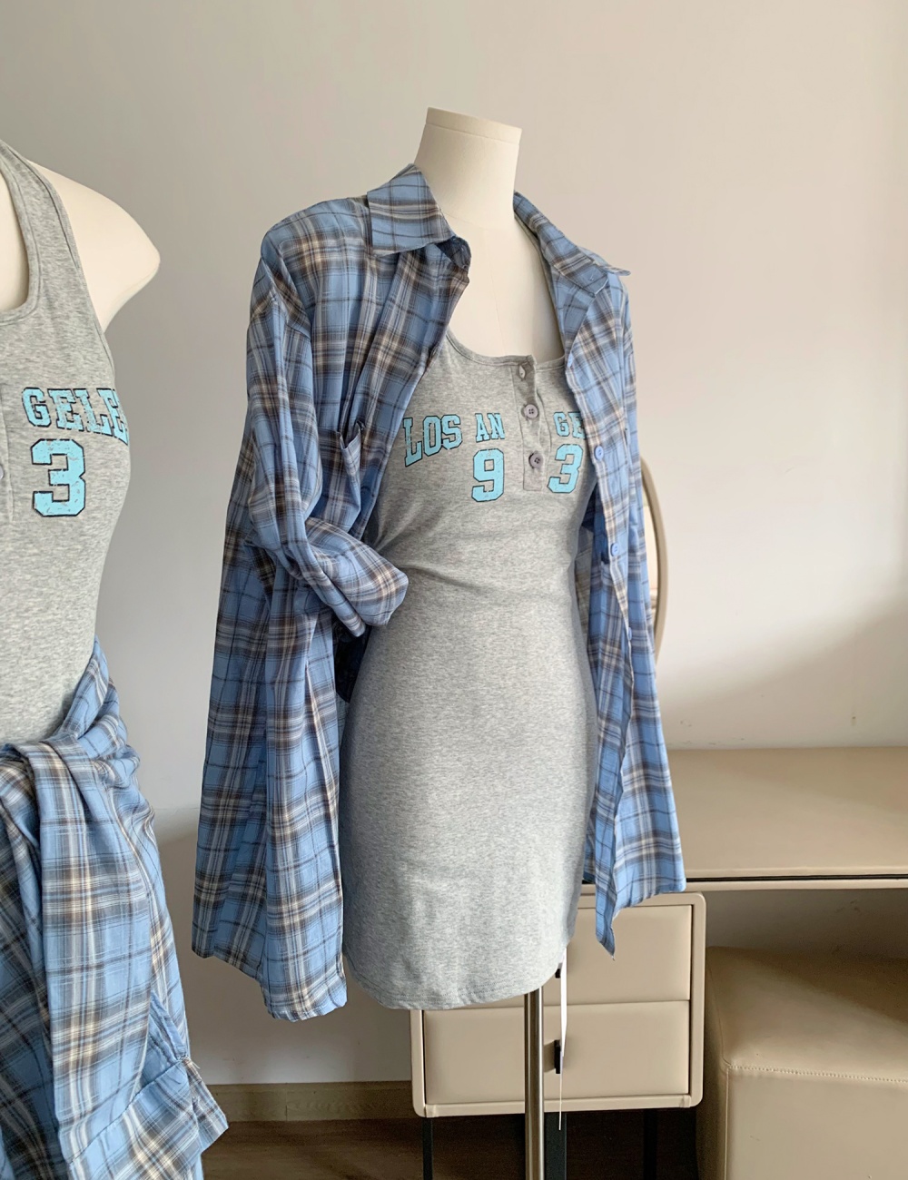 American style cotton blue dress gradient with sling shirt