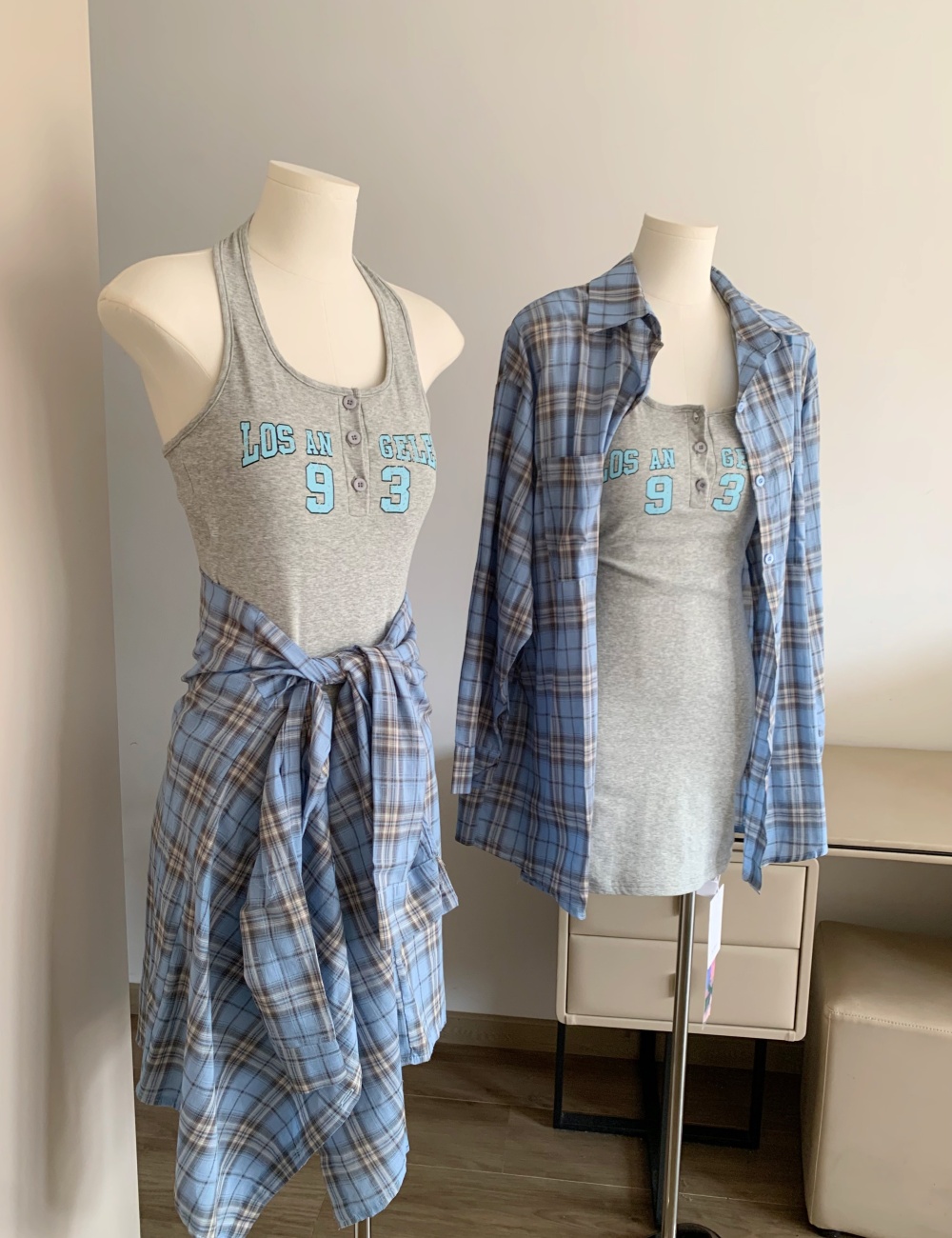 American style cotton blue dress gradient with sling shirt
