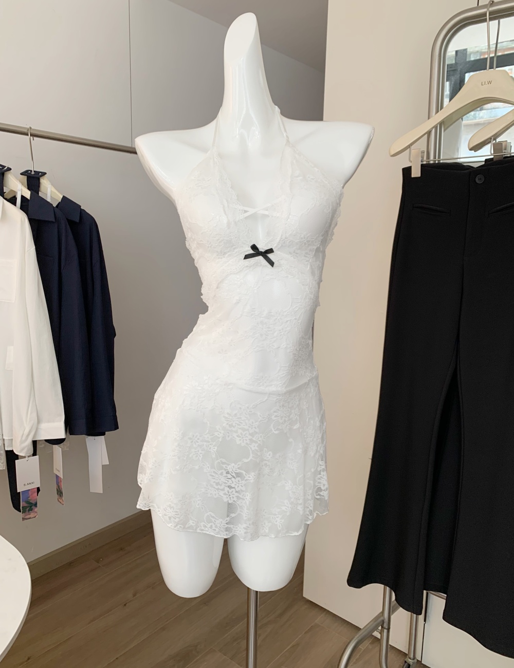 Lace strap dress enticement shirt 2pcs set