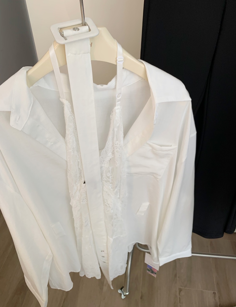 Lace strap dress enticement shirt 2pcs set