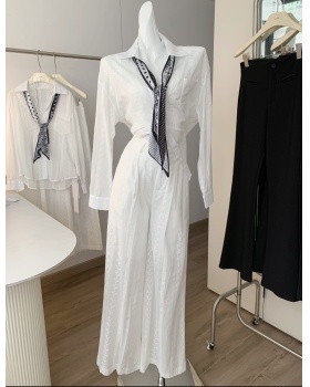 Lace summer wide leg pants splice shirt 2pcs set