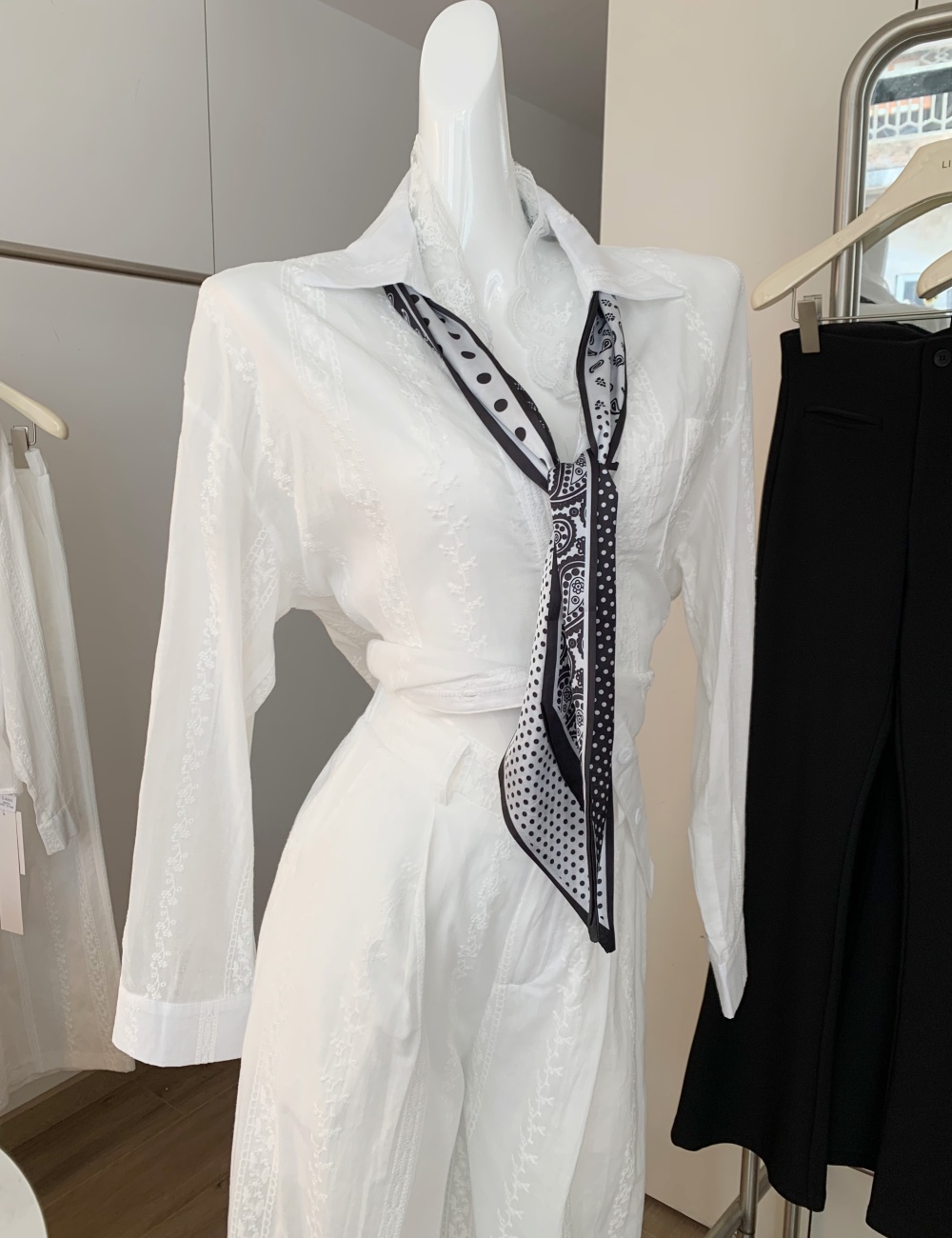Lace summer wide leg pants splice shirt 2pcs set