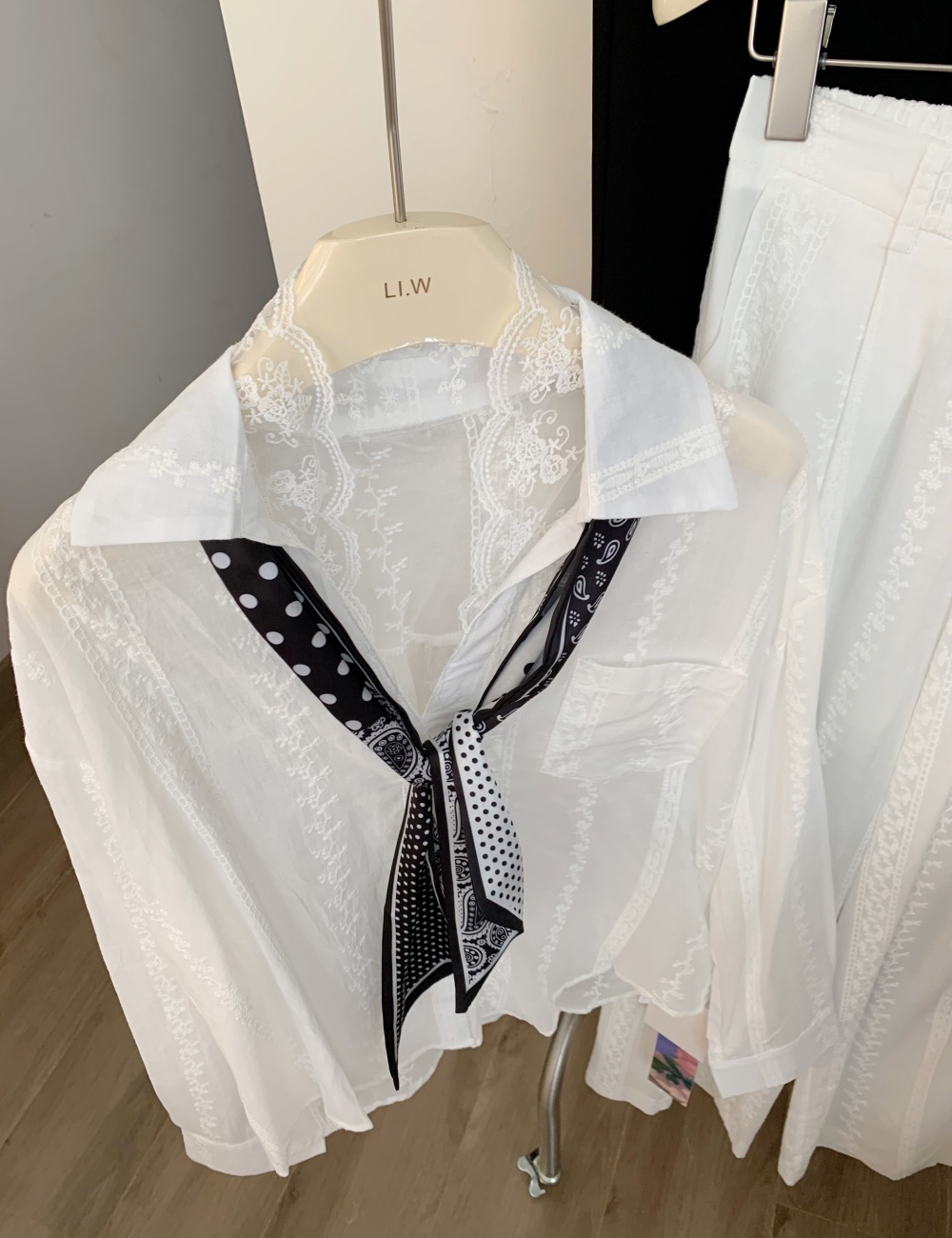 Lace summer wide leg pants splice shirt 2pcs set