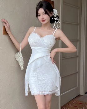 Slim lace sling dress splice spicegirl low collar T-back for women