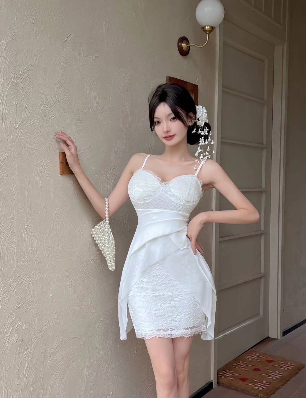 Slim lace sling dress splice spicegirl low collar T-back for women