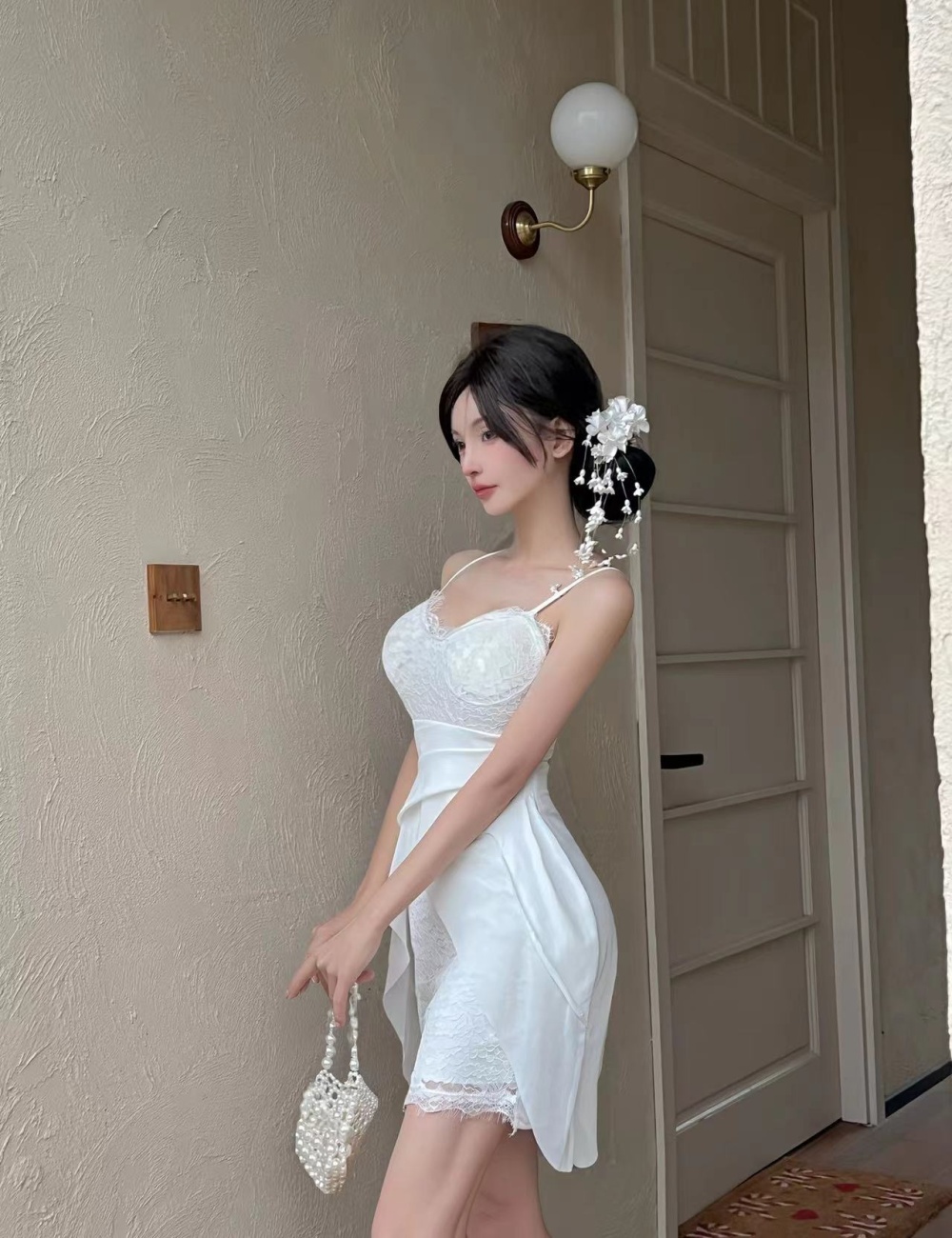 Slim lace sling dress splice spicegirl low collar T-back for women