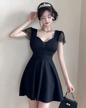 Cover belly low-cut slim splice sexy V-neck lace dress