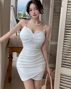 Slim package hip sling sexy dress V-neck fold low-cut T-back