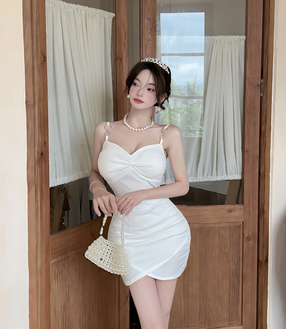 Slim package hip sling sexy dress V-neck fold low-cut T-back