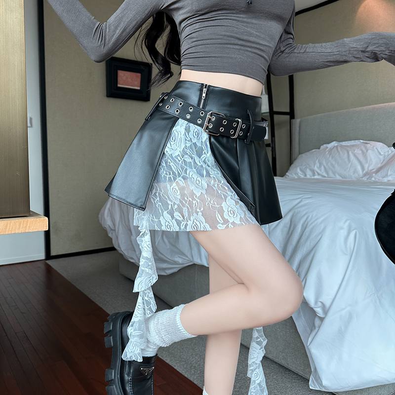 Pleated lace skirt A-line short skirt for women