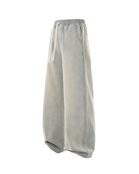 Straight elastic waist jeans loose autumn long pants for men