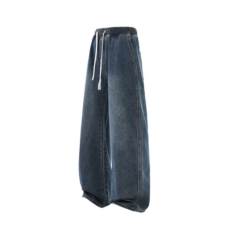 Straight elastic waist jeans loose autumn long pants for men