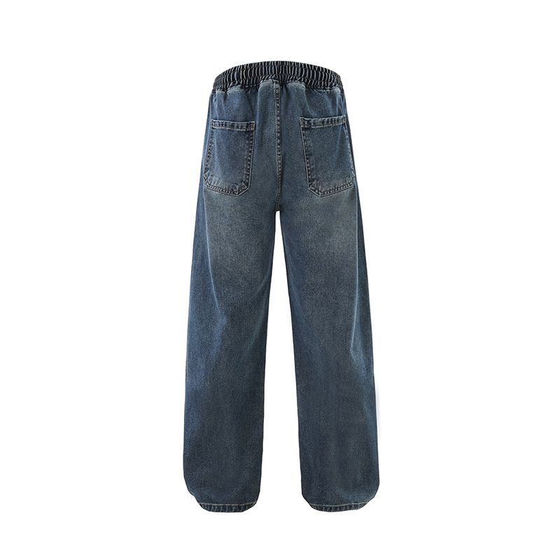 Straight elastic waist jeans loose autumn long pants for men