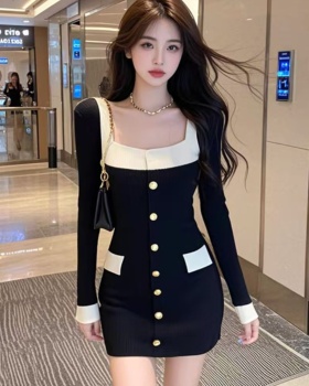 Korean style single-breasted package hip niche dress