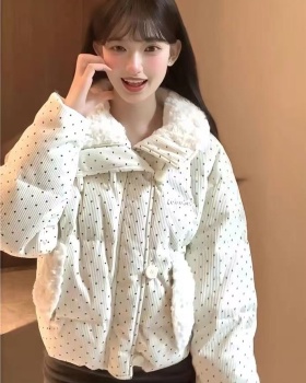 Short thick corduroy down coat fur collar loose bread clothing