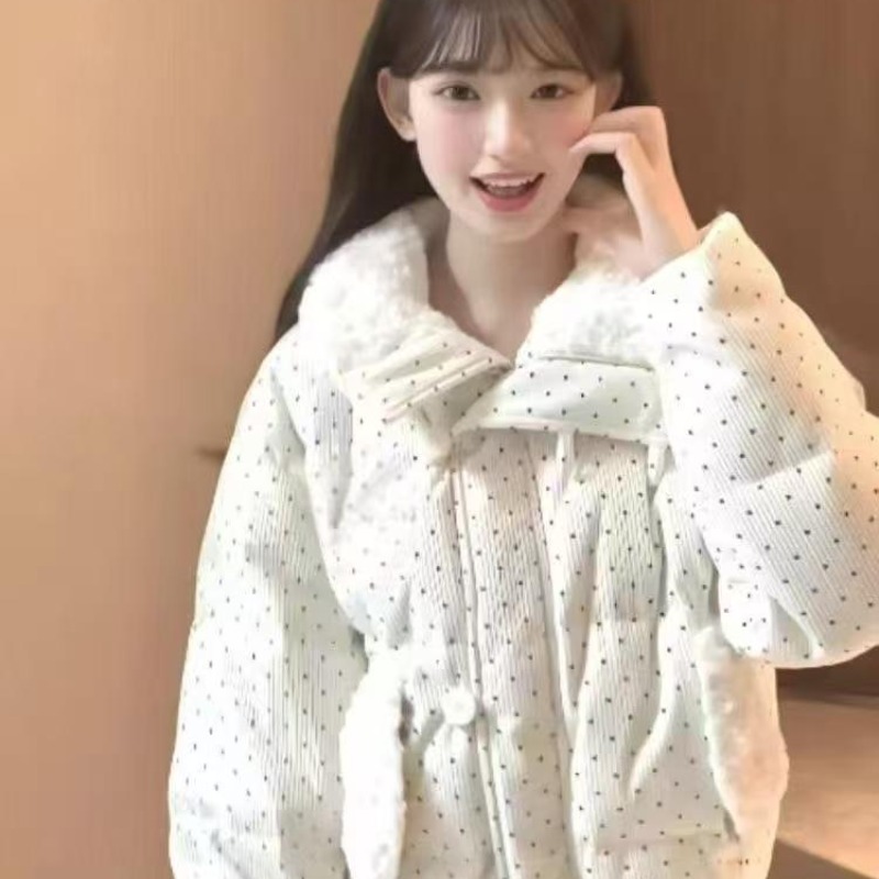 Short thick corduroy down coat fur collar loose bread clothing