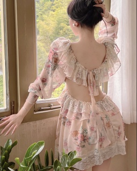 V-neck long sleeve slim jumpsuit sexy niche T-back