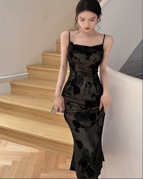 Lace temperament dress retro strap dress for women