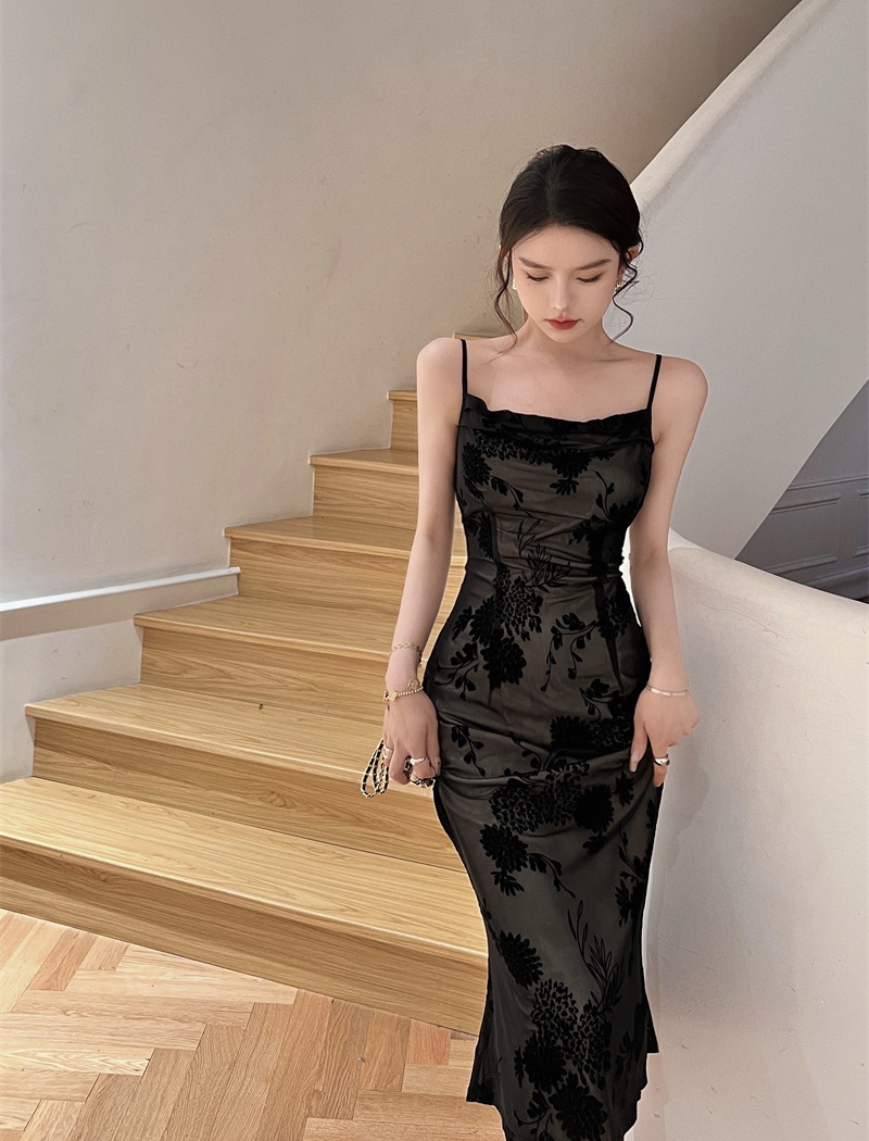 Lace temperament dress retro strap dress for women