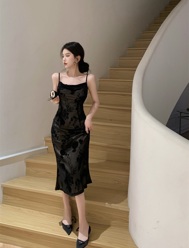 Lace temperament dress retro strap dress for women