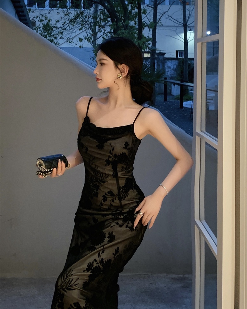 Lace temperament dress retro strap dress for women