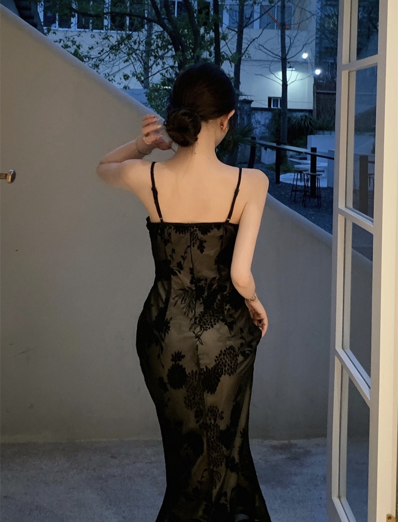 Lace temperament dress retro strap dress for women