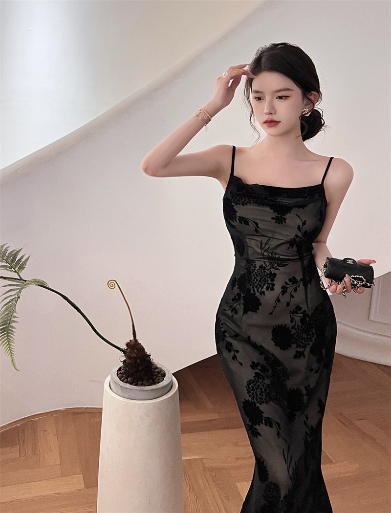 Lace temperament dress retro strap dress for women