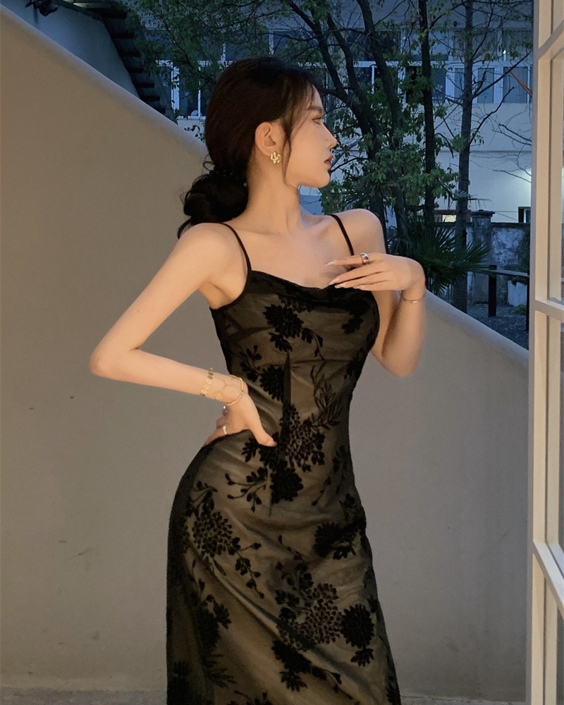 Lace temperament dress retro strap dress for women