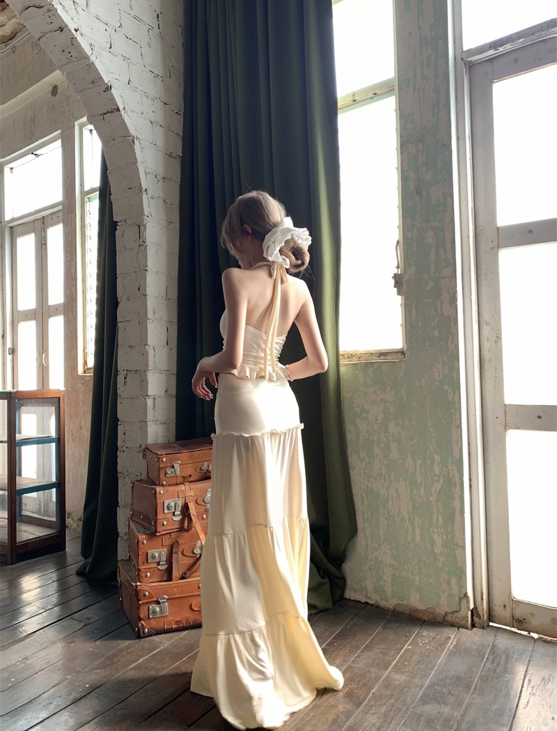 Halter vacation tops bandage long skirt 2pcs set
