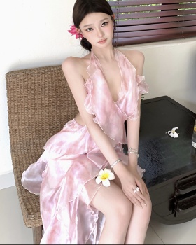 Pink gradient temperament foam multilayer dress