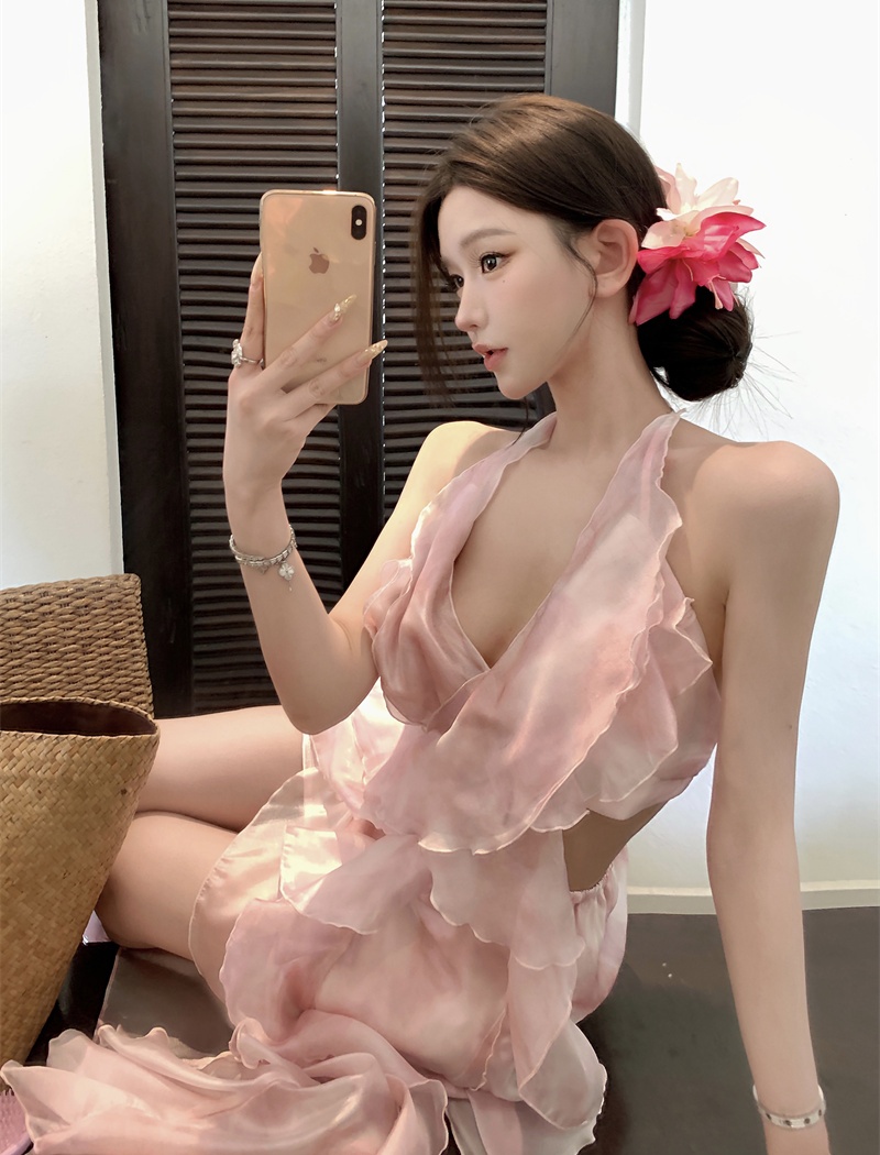 Pink gradient temperament foam multilayer dress