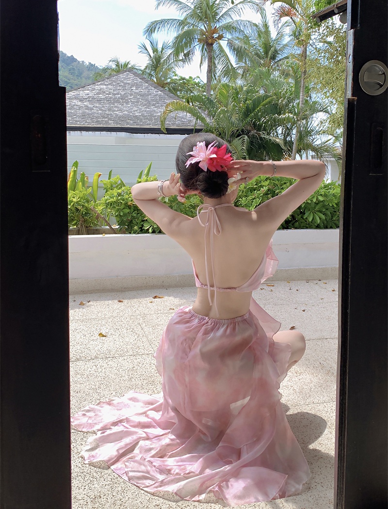 Pink gradient temperament foam multilayer dress