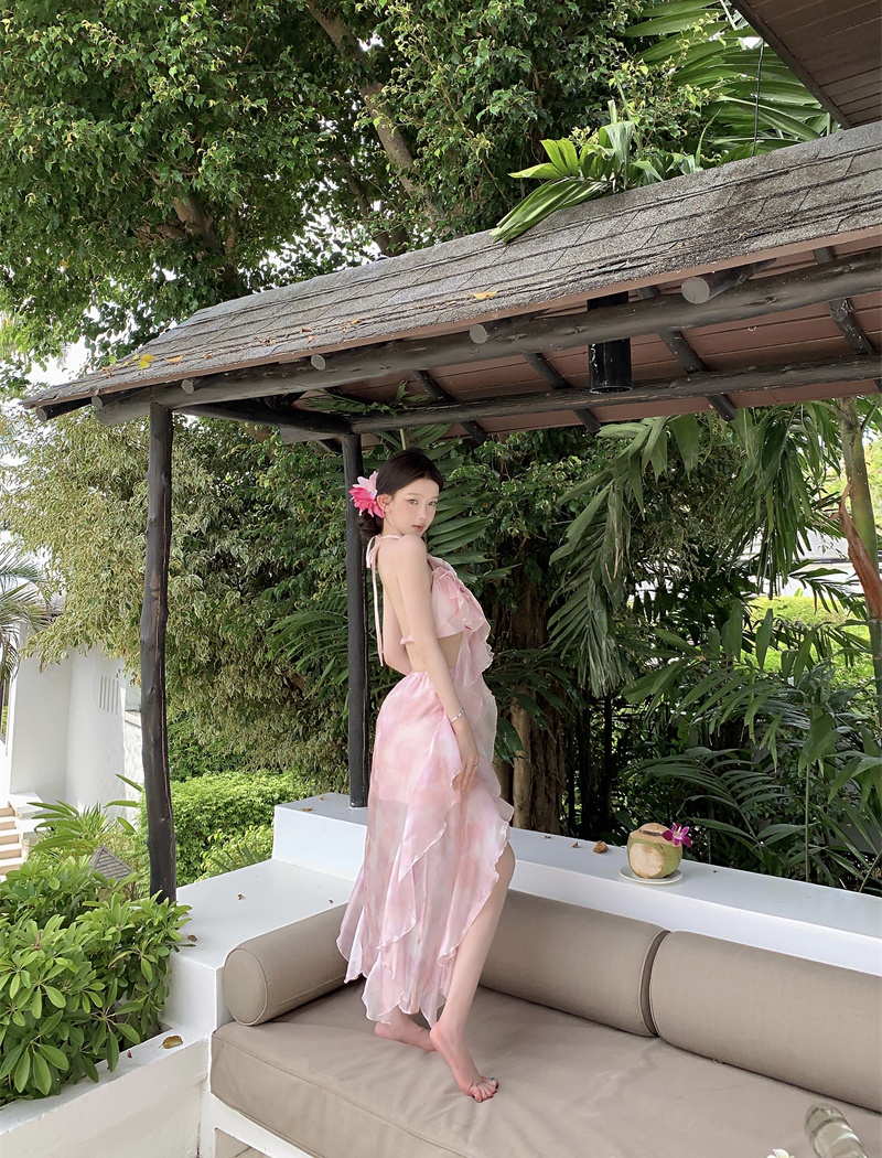 Pink gradient temperament foam multilayer dress