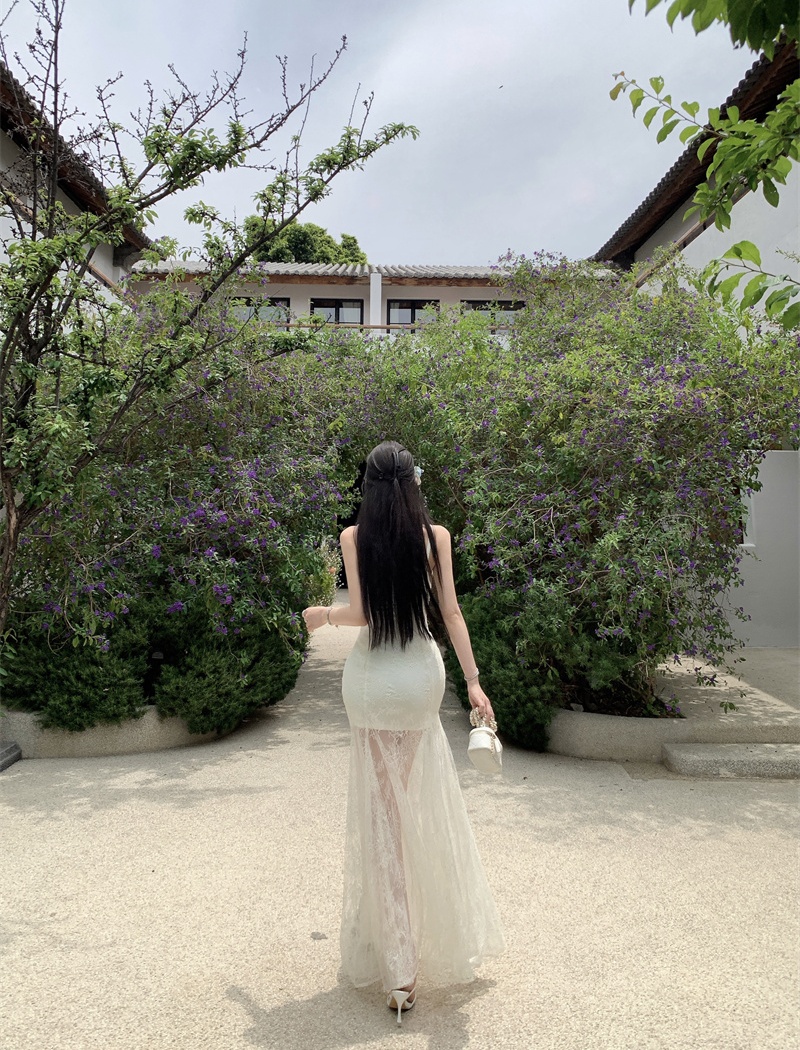 Vacation summer enticement dress sling gauze lace long dress
